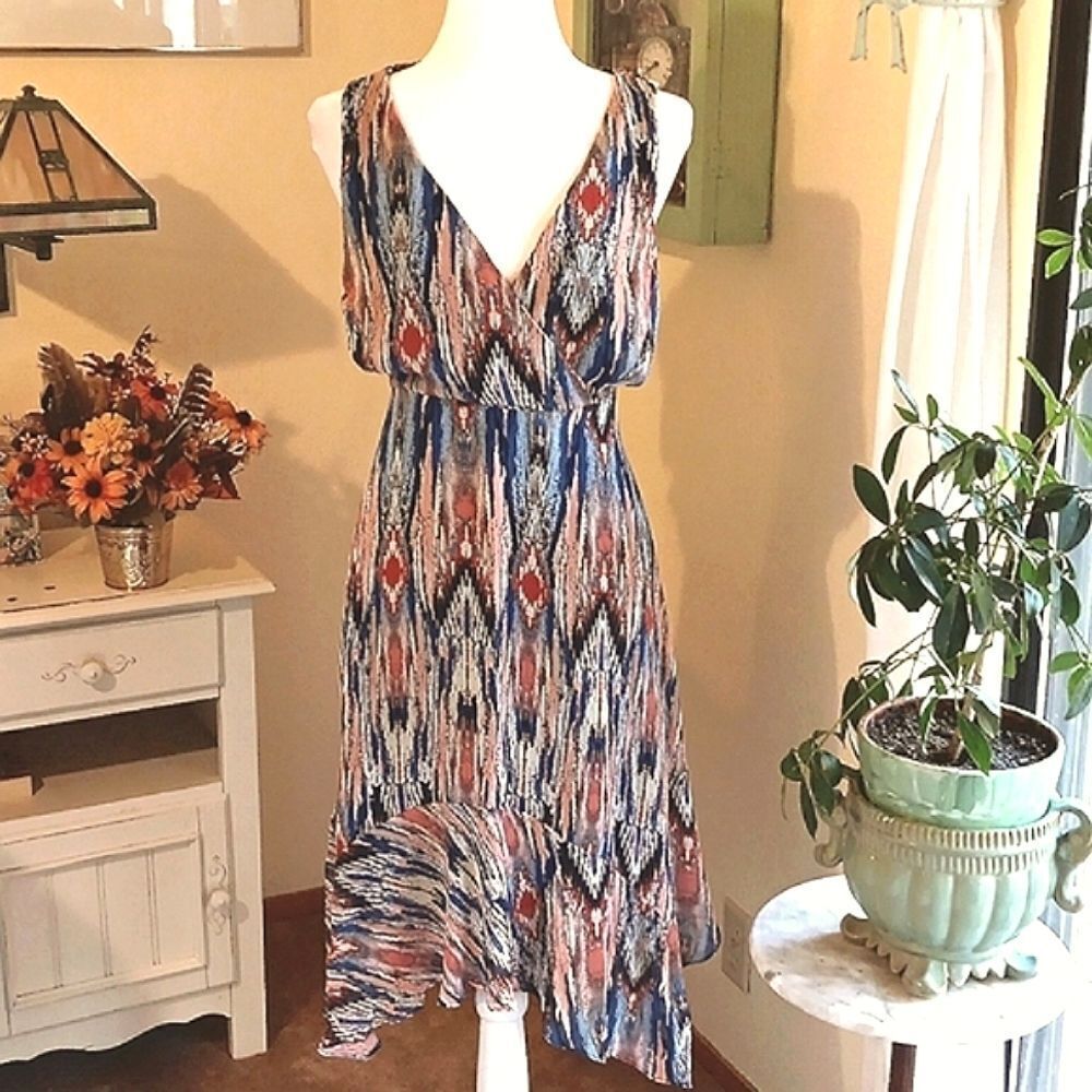 MSK Handkerchief Hem Dress. Boho, Tomato Girl, Y2K